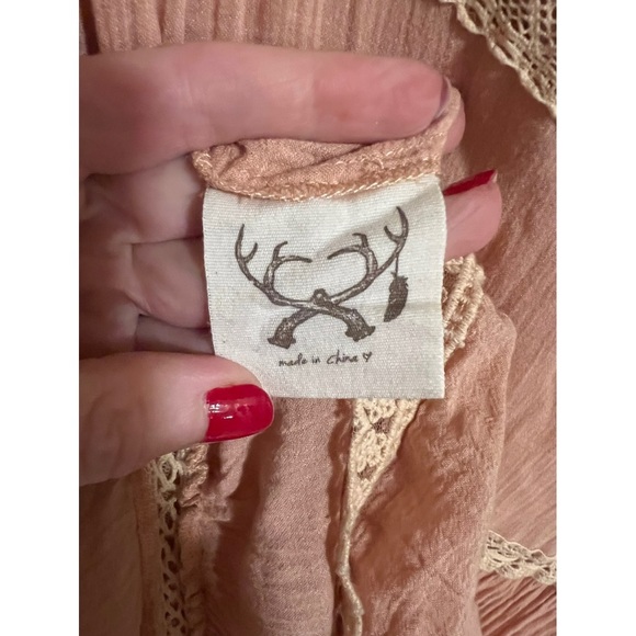 EUC SPELL prairie blush peach nude midi maxi layered lace ruffles dress S small - Picture 5 of 9